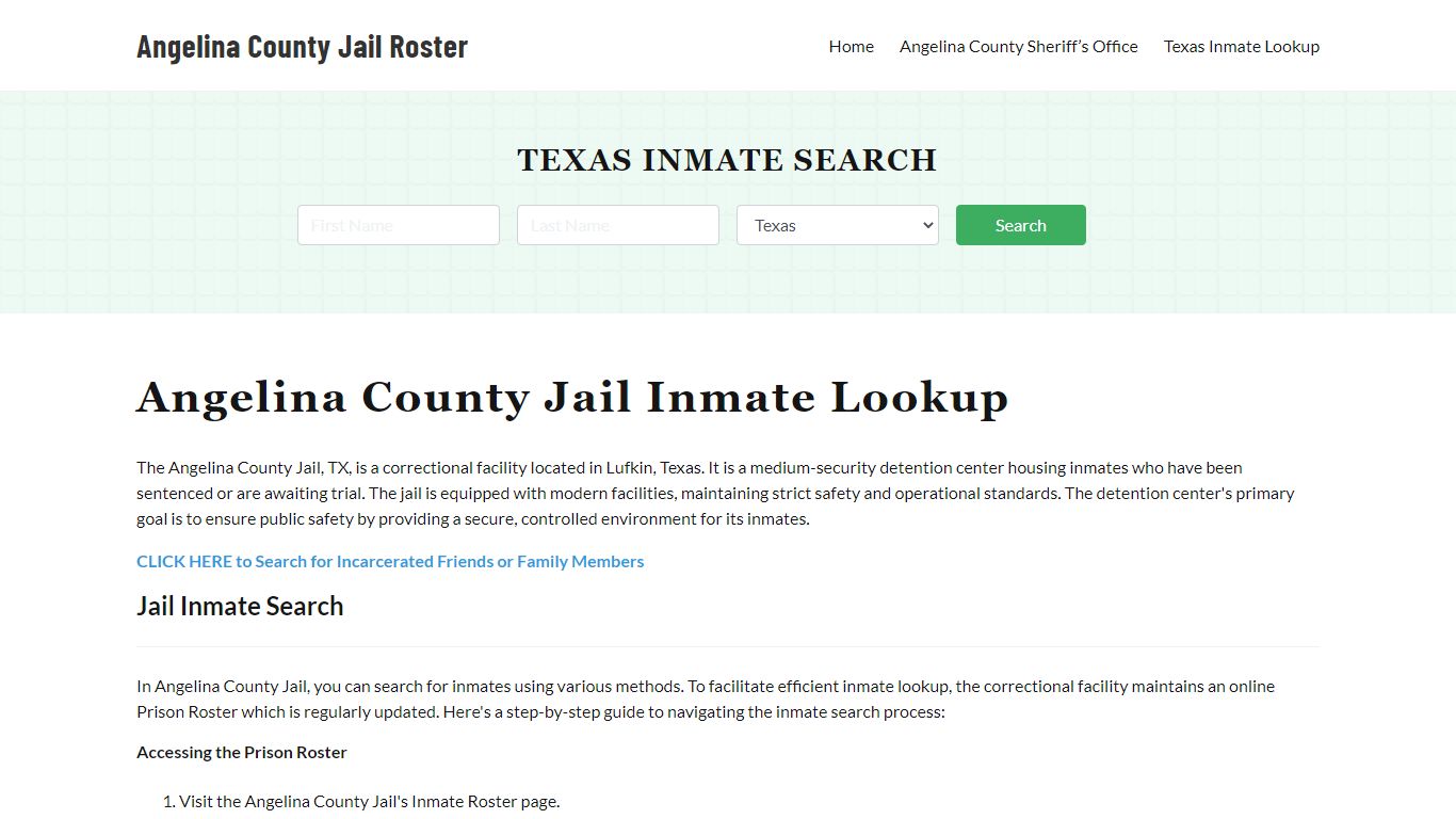 Angelina County Jail Roster Lookup, TX, Inmate Search