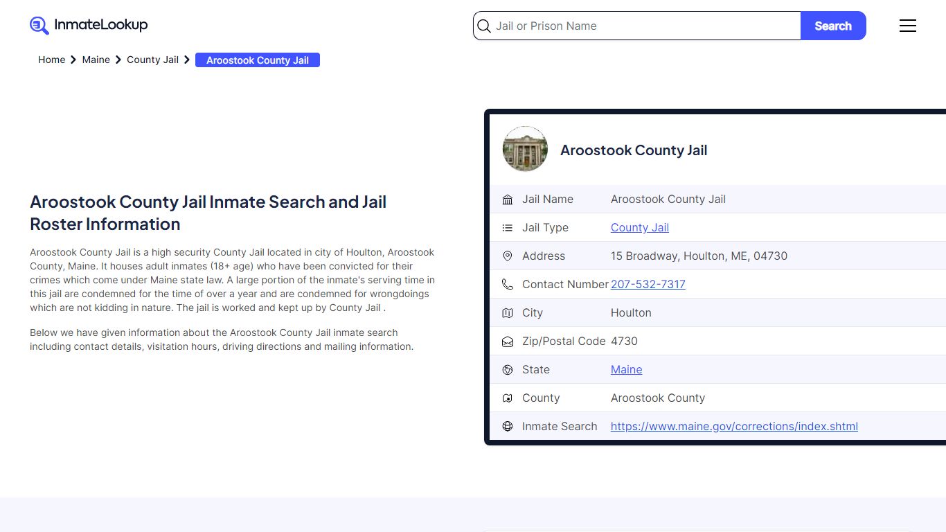 Aroostook County Jail Inmate Search - Houlton Maine - Inmate Lookup