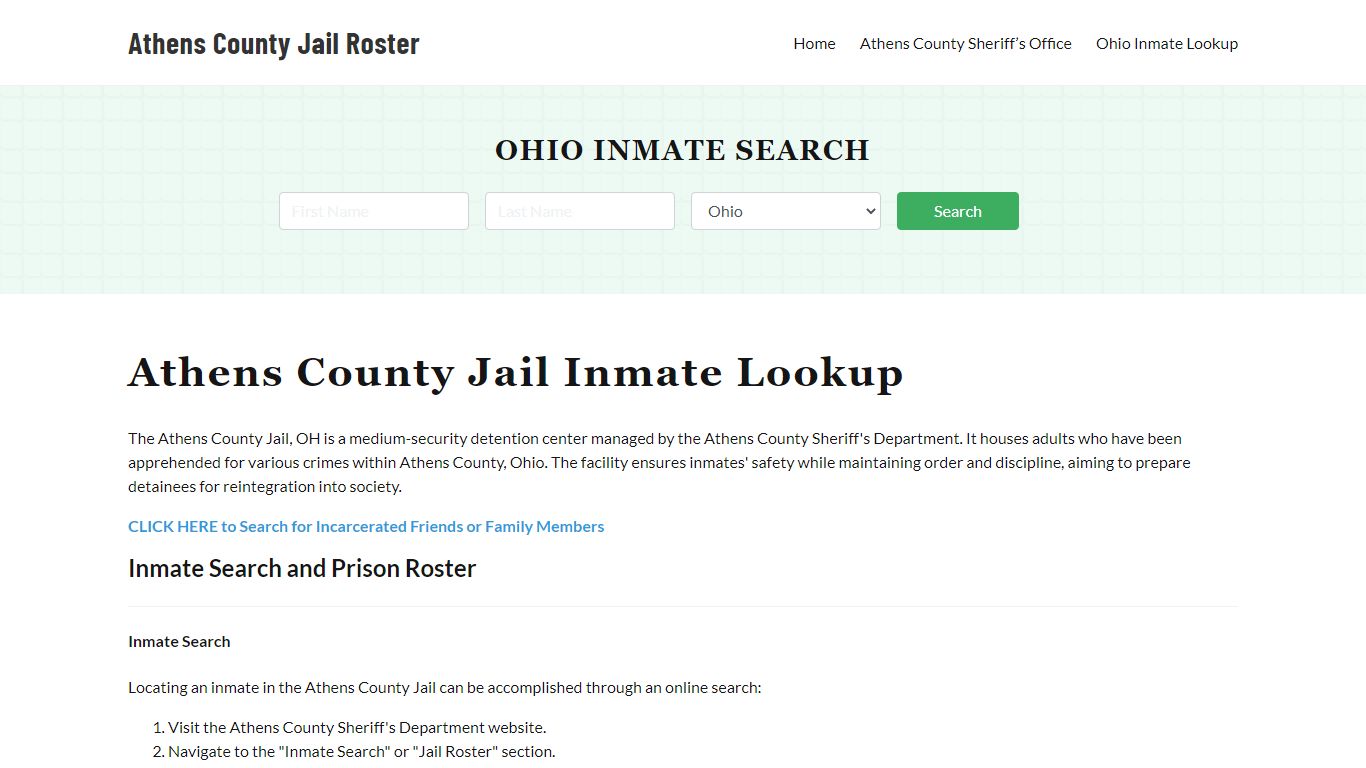 Athens County Jail Roster Lookup, OH, Inmate Search