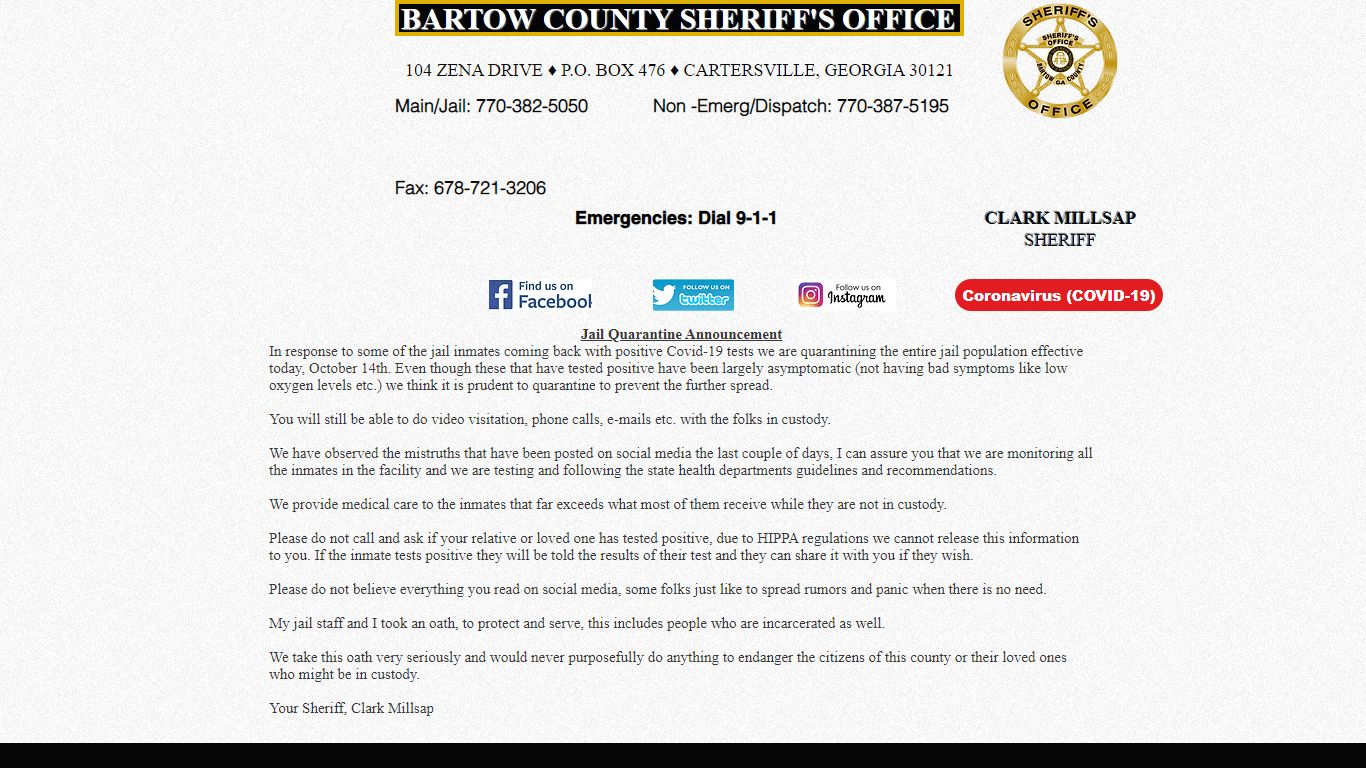 Jail Inmate Search | Bartow Co. S.O.