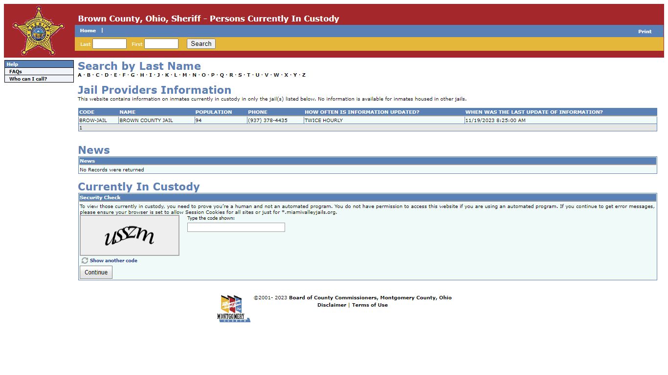 Brown County, Ohio, Sheriff - Persons Currently In Custody