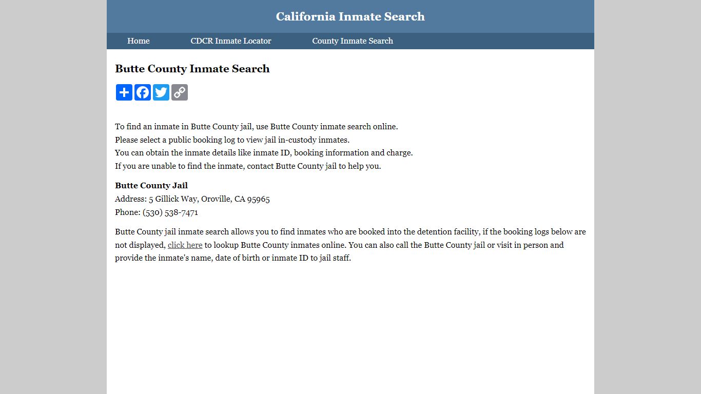 Butte County Inmate Search - California Inmate Search