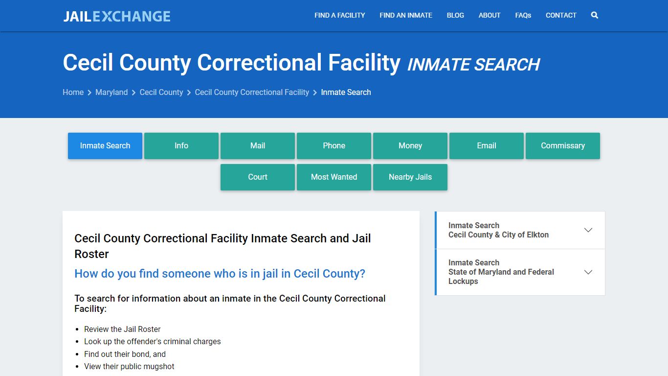 Cecil County Correctional Facility Inmate Search - Jail Exchange