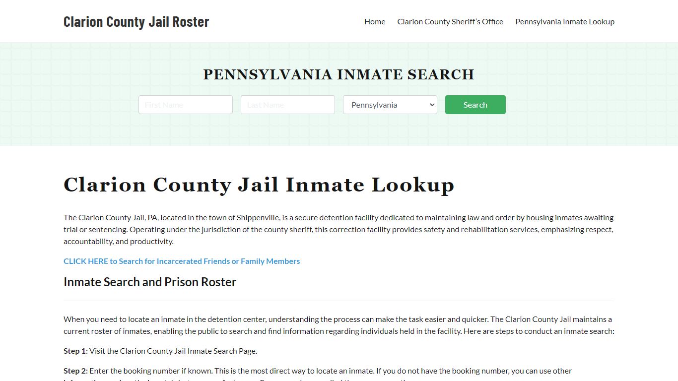 Clarion County Jail Roster Lookup, PA, Inmate Search