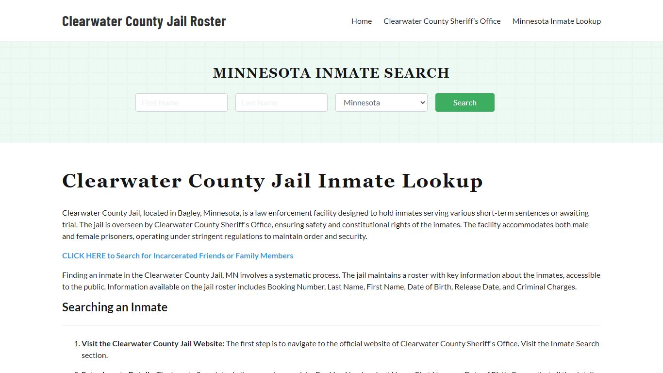 Clearwater County Jail Roster Lookup, MN, Inmate Search