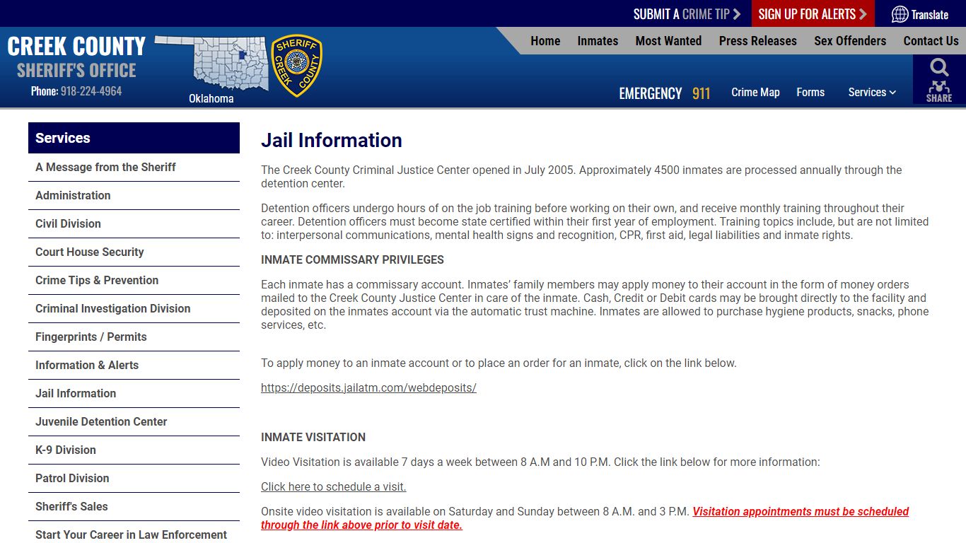 Jail Information | Creek County OK Sheriff