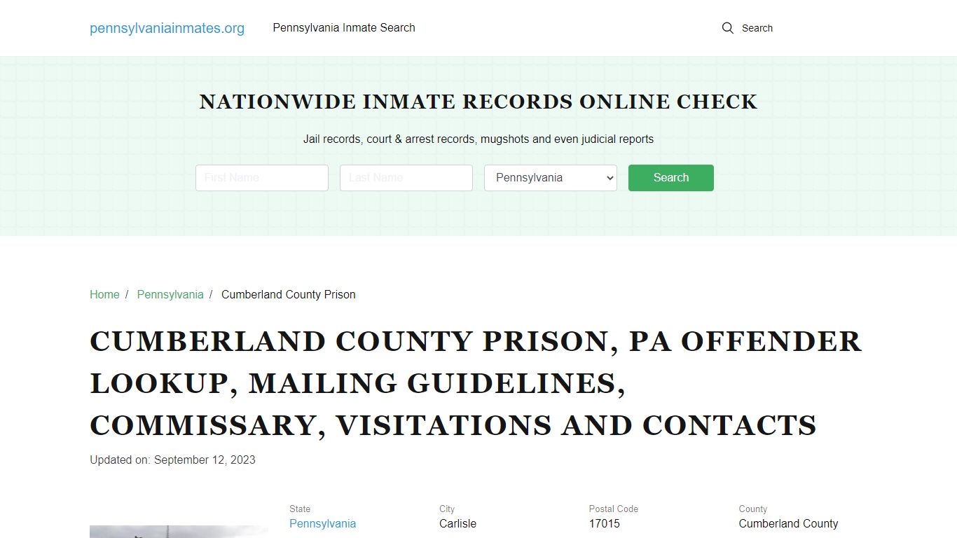 Cumberland County Prison, PA: Inmate Search Options, Visitations, Contacts