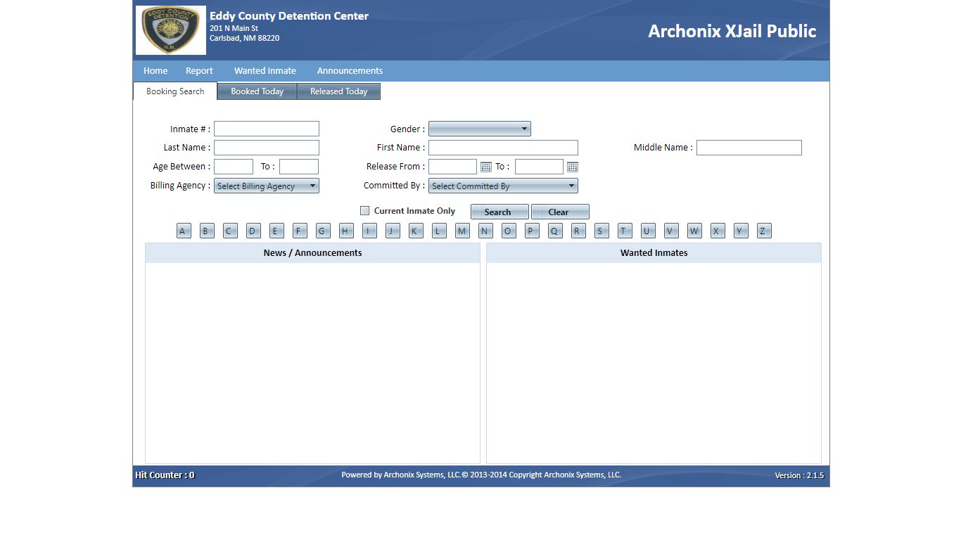 Archonix XJail Public - inmatelookup.co.eddy.nm.us