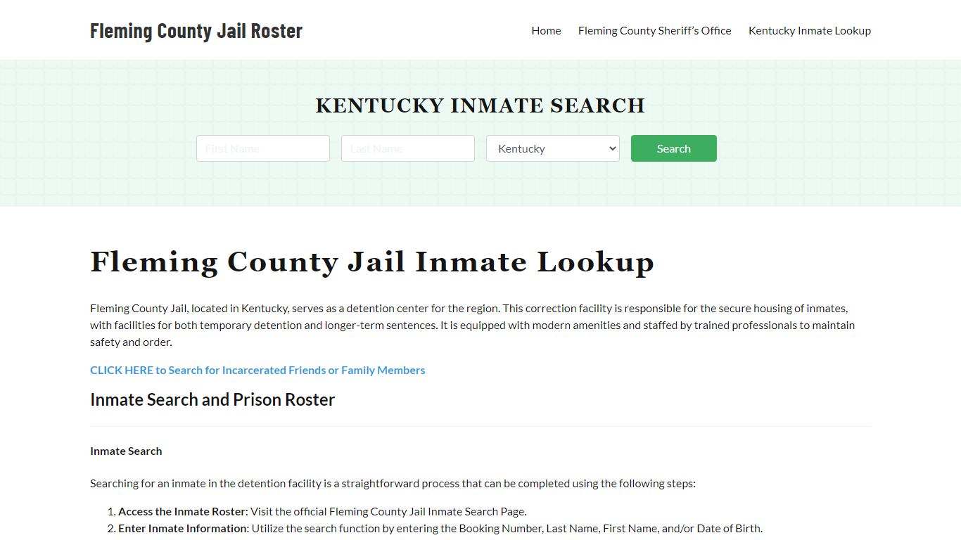 Fleming County Jail Roster Lookup, KY, Inmate Search