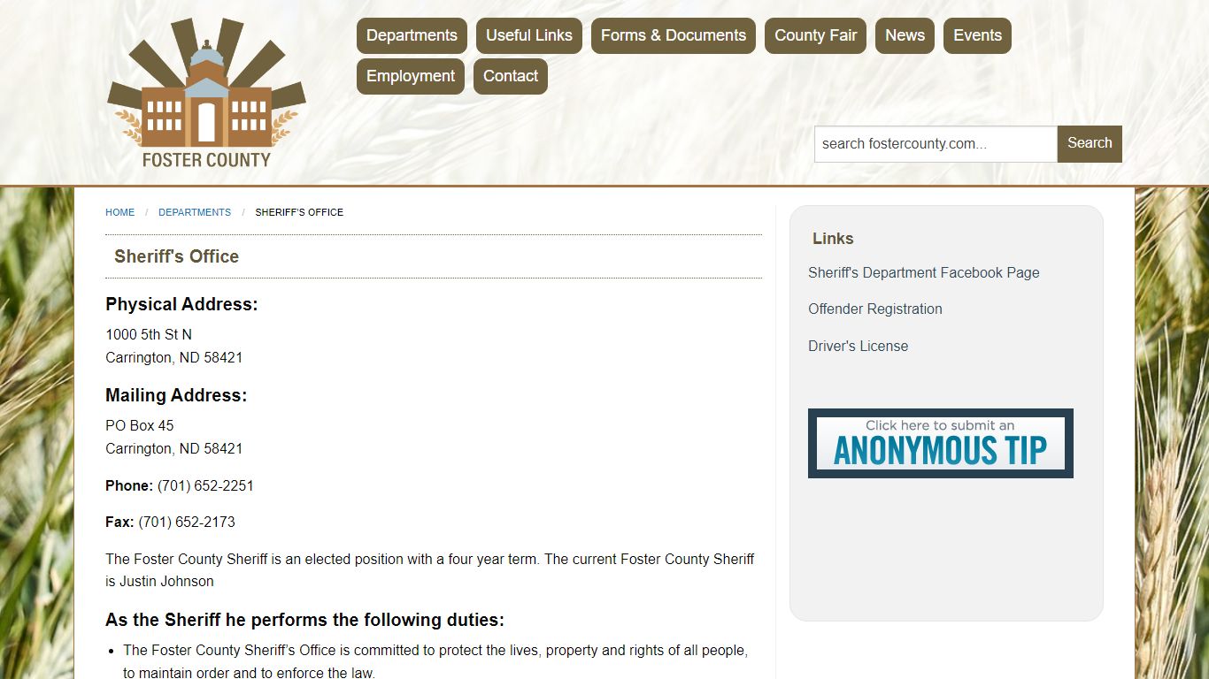 Sheriff's Office - Foster County, North Dakota