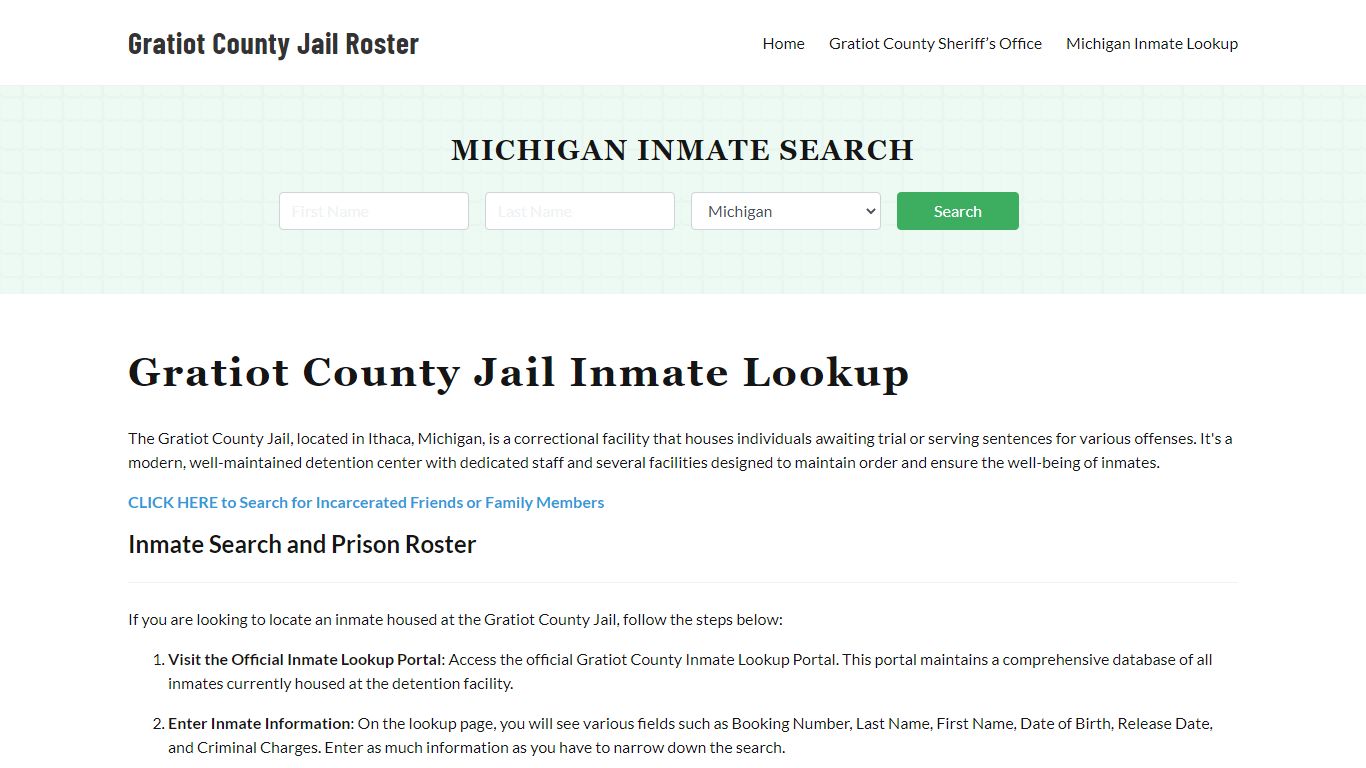 Gratiot County Jail Roster Lookup, MI, Inmate Search