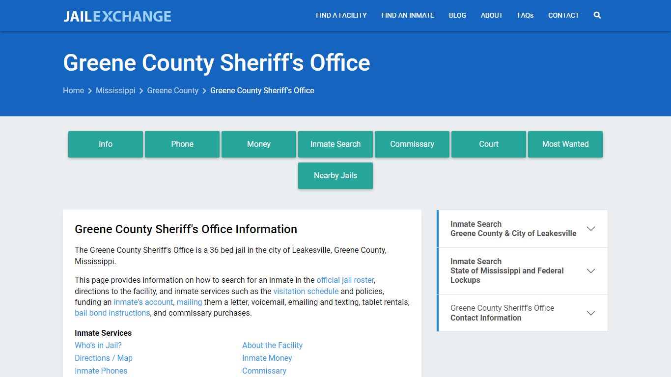 Greene County Sheriff's Office, MS Inmate Search, Information