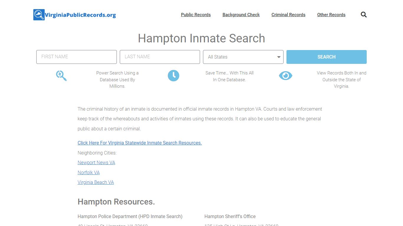 Hampton Inmate Search - HPD Current & Past Jail Records