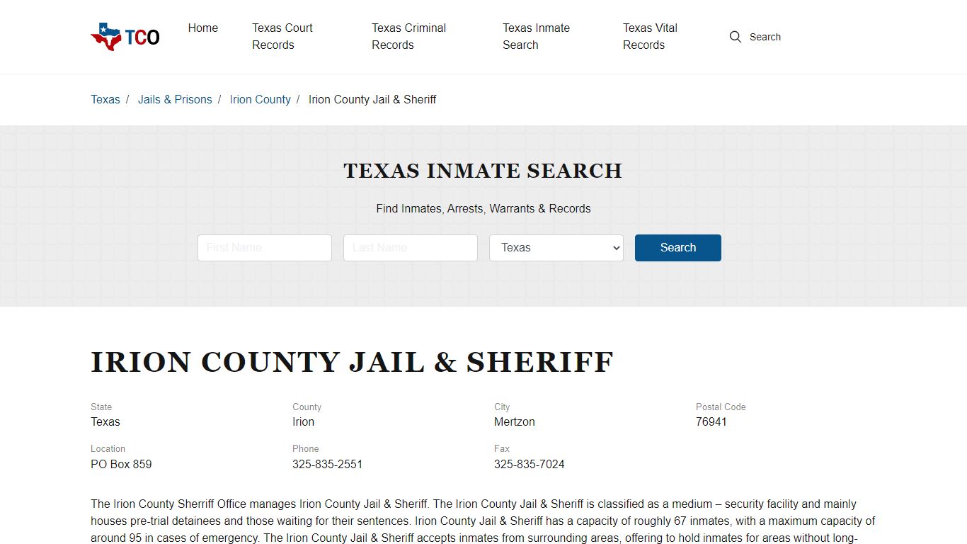 Irion County Jail & Sheriff - txcountyoffices.org