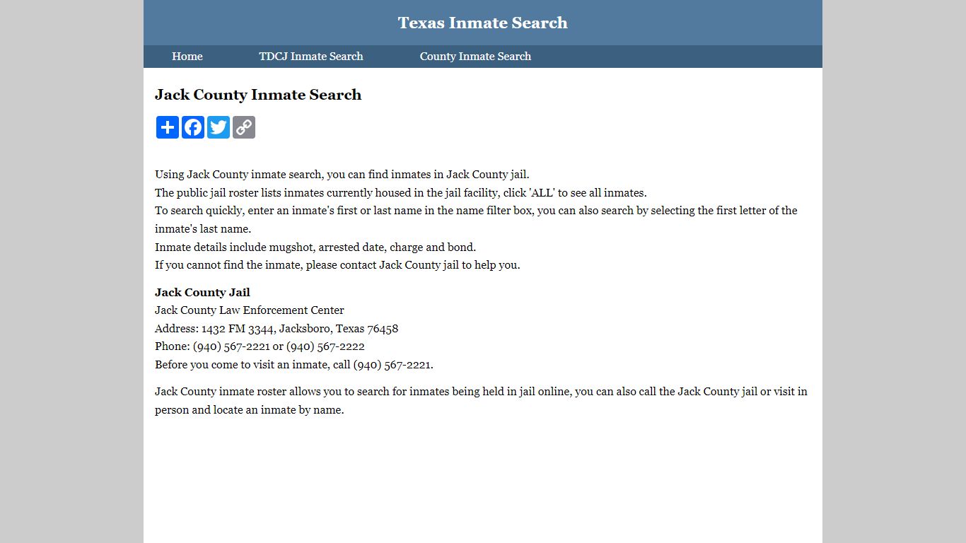 Jack County Inmate Search