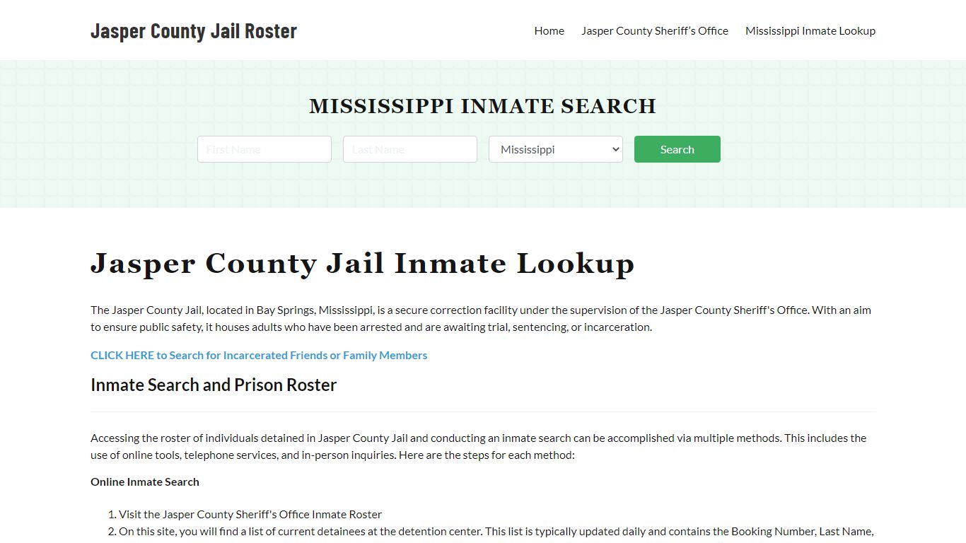 Jasper County Jail Roster Lookup, MS, Inmate Search
