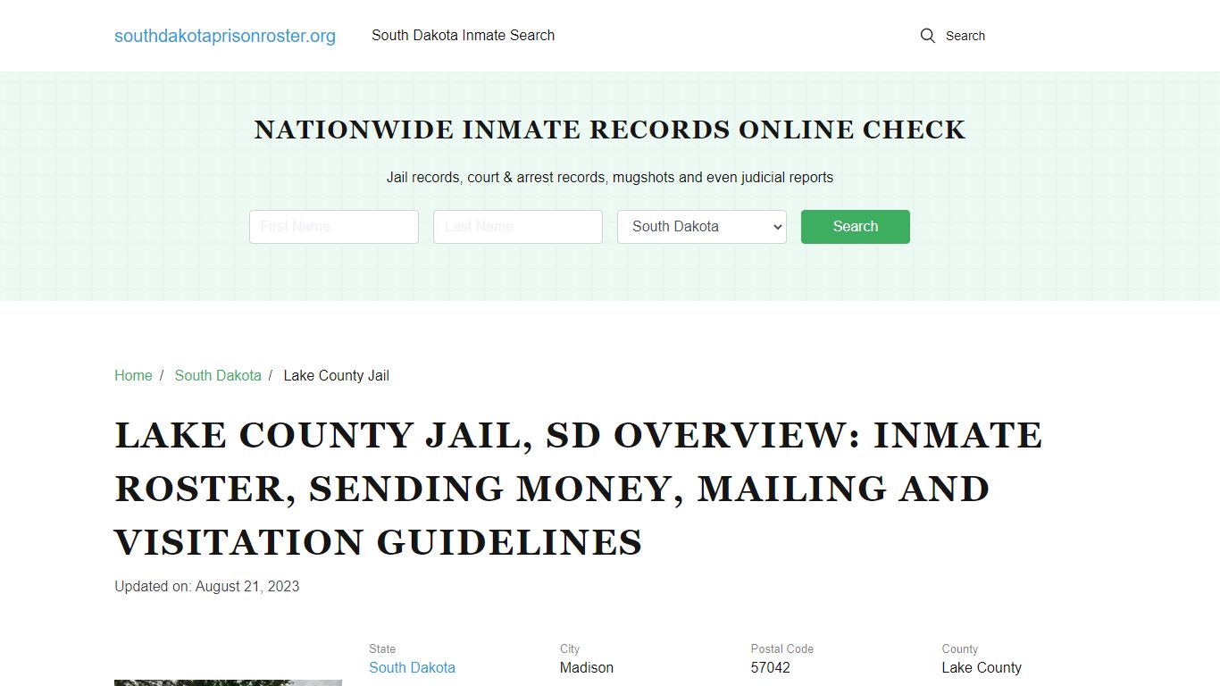 Lake County Jail, SD: Offender Search, Visitation & Contact Info