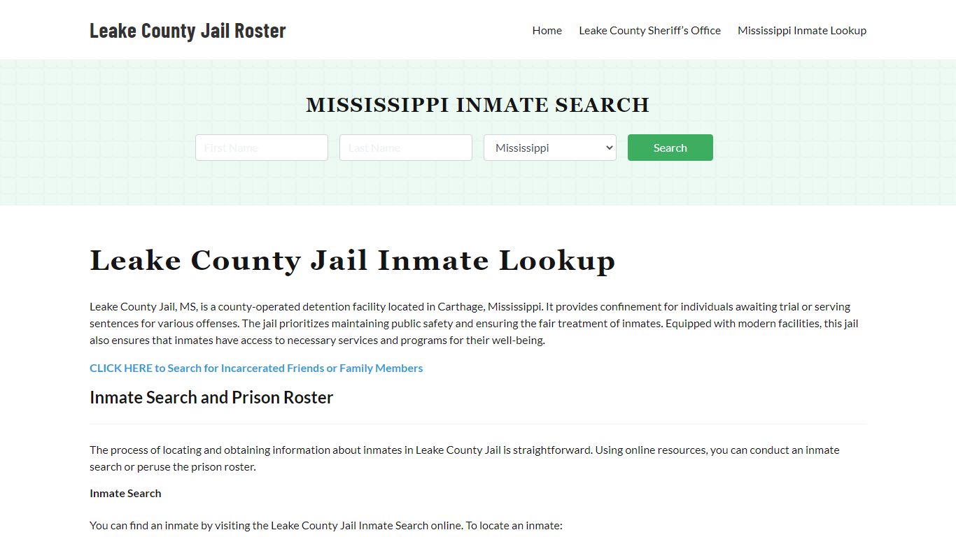 Leake County Jail Roster Lookup, MS, Inmate Search