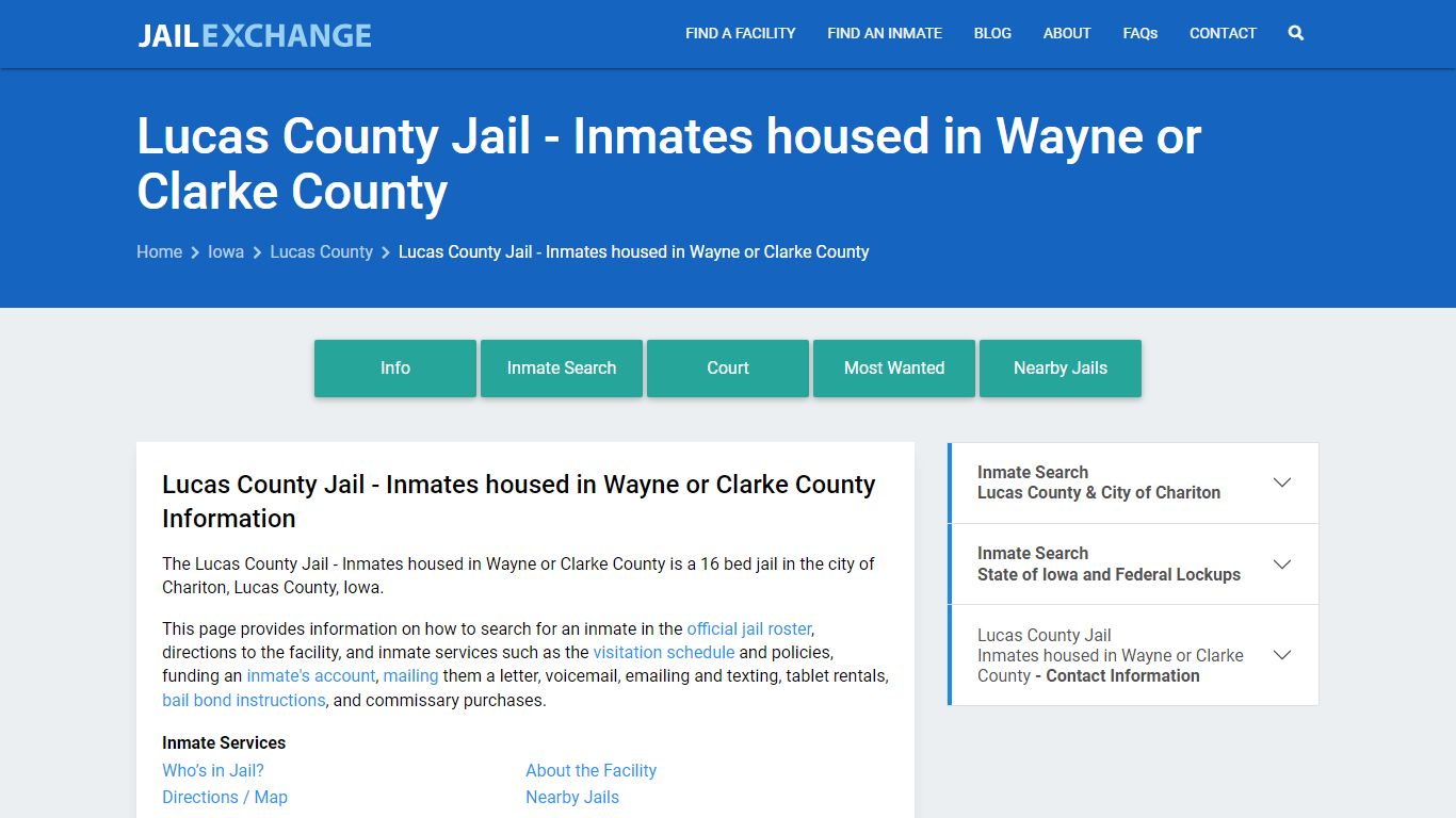 Lucas County Jail - Inmates housed in Wayne or Clarke County