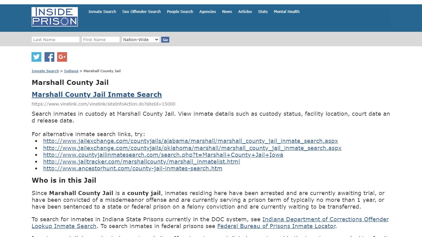 Marshall County Jail - Indiana - Inmate Search - Inside Prison