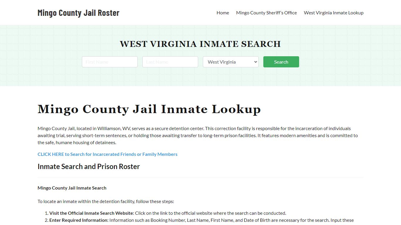 Mingo County Jail Roster Lookup, WV, Inmate Search