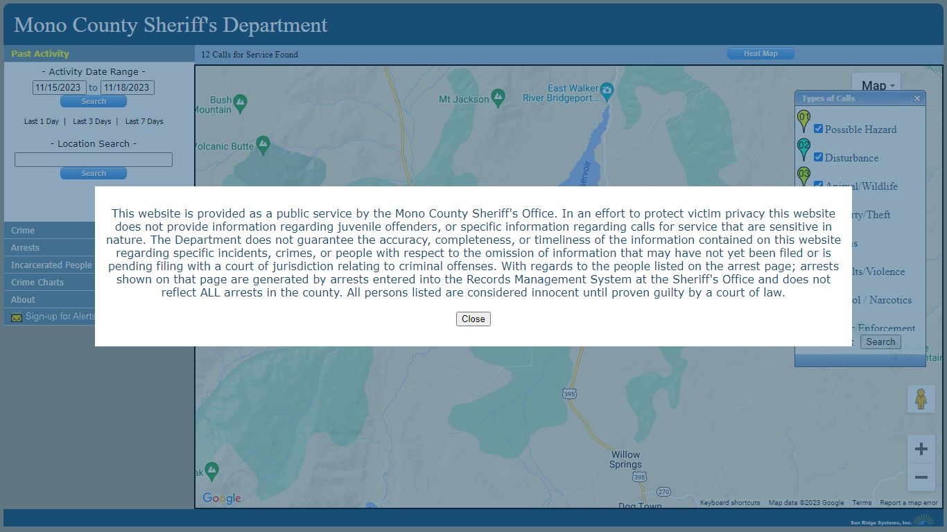 Mono County Sheriff's Department - CrimeGraphics.com
