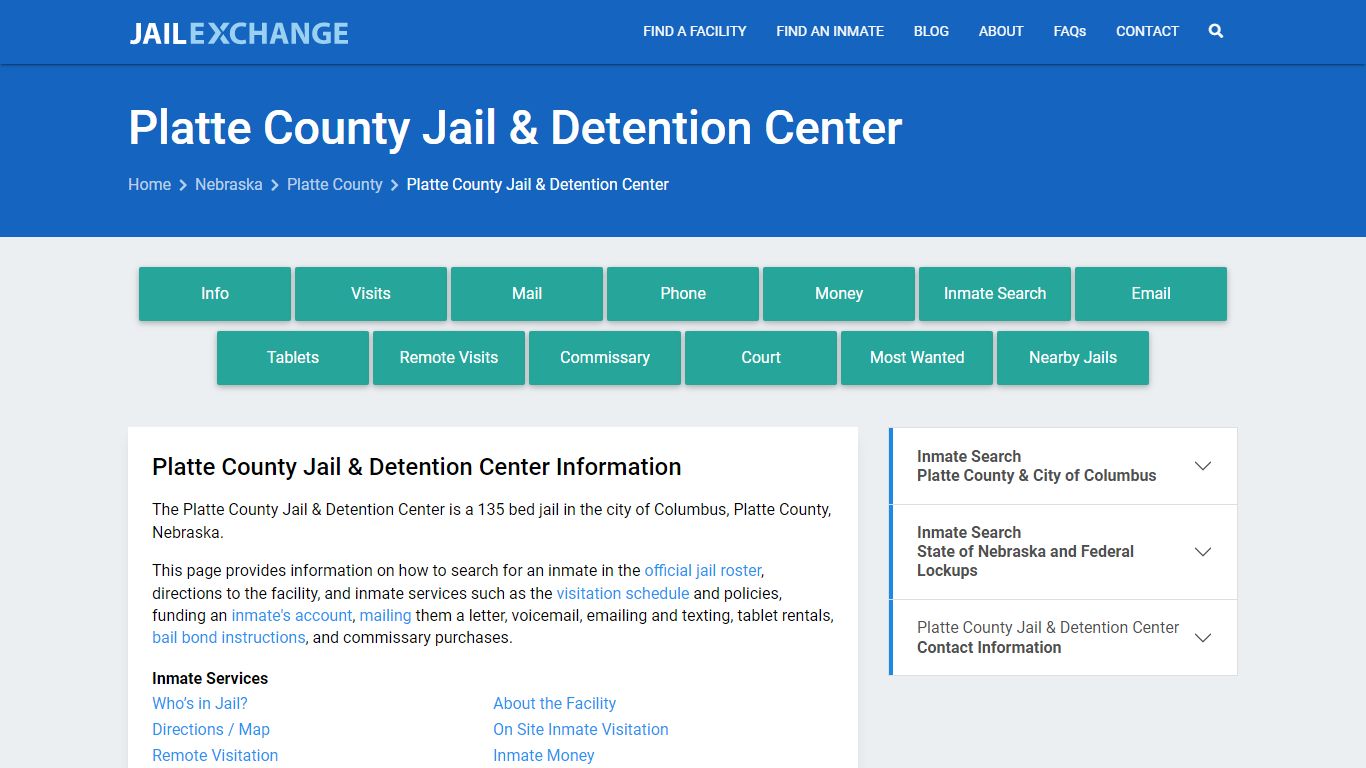 Platte County Jail & Detention Center, NE Inmate Search, Information