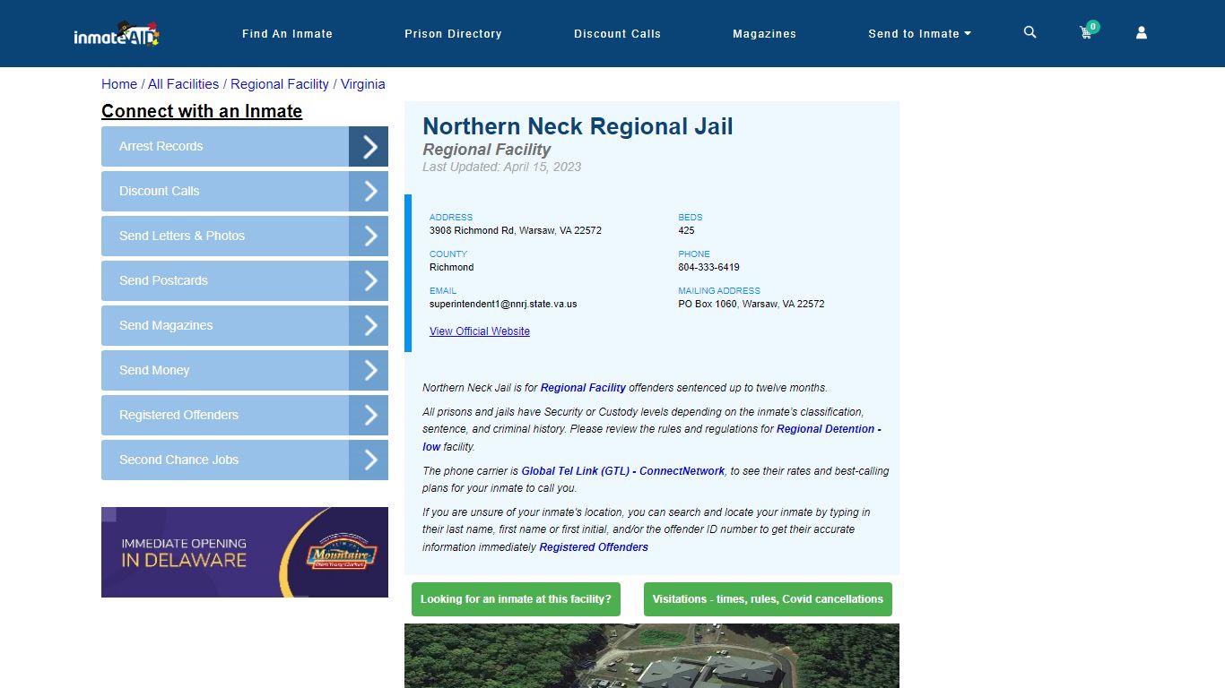 Northern Neck Regional Jail & Inmate Search - Warsaw, VA