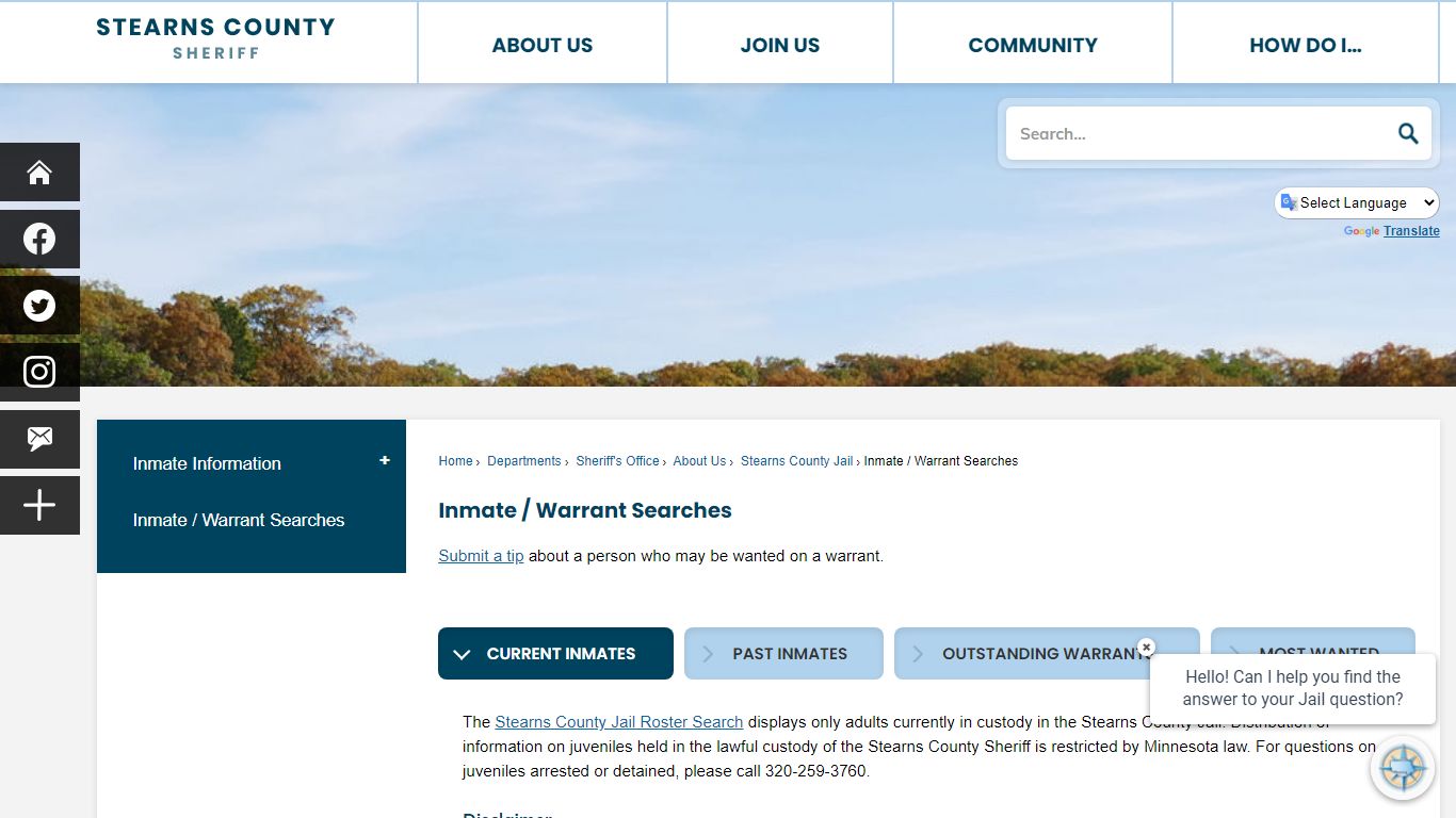 Inmate / Warrant Searches - Stearns County, MN