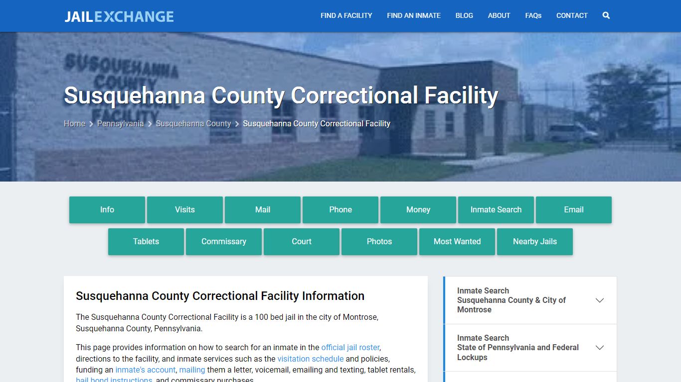 Susquehanna County Correctional Facility, PA Inmate Search, Information