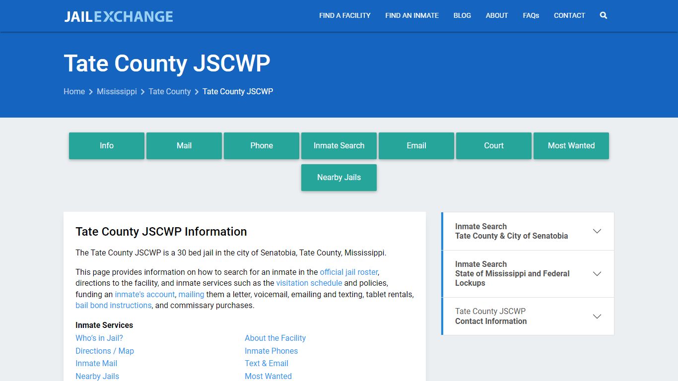 Tate County JSCWP, MS Inmate Search, Information - Jail Exchange