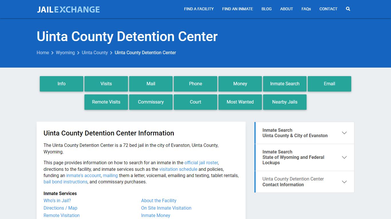 Uinta County Detention Center, WY Inmate Search, Information
