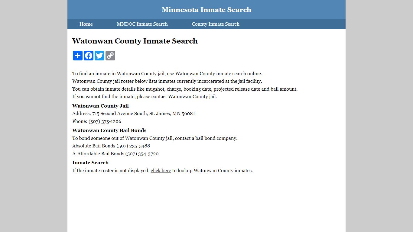 Watonwan County Inmate Search