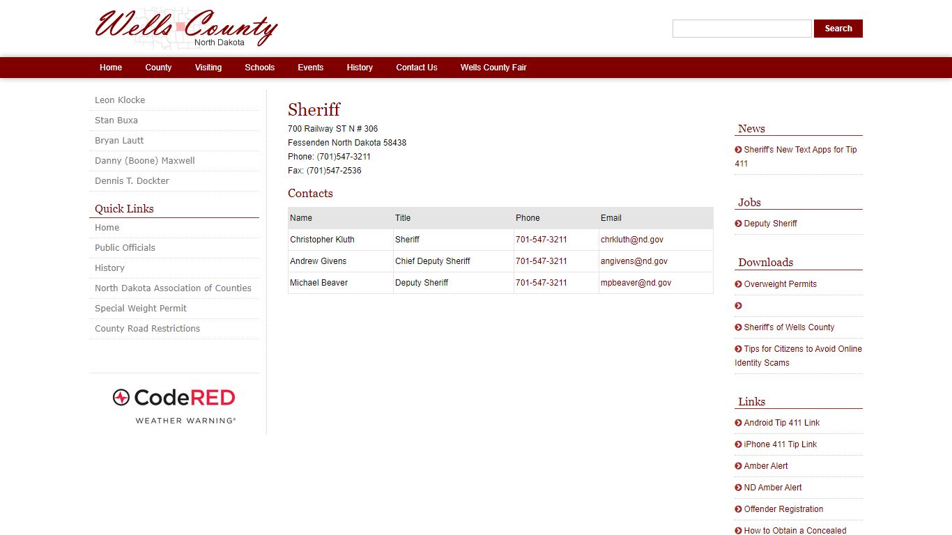 Wells County, North Dakota - Departments