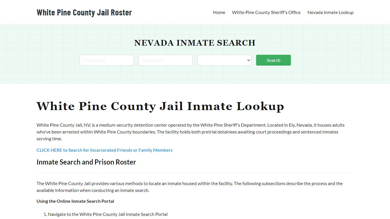 White Pine County Jail Roster Lookup, NV, Inmate Search
