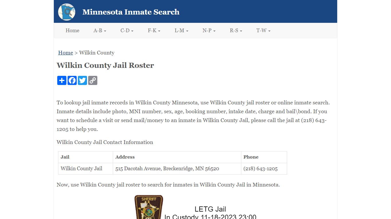 Wilkin County Jail Roster - Minnesota Inmate Search