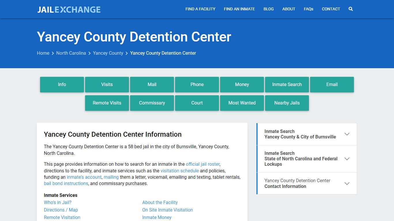 Yancey County Detention Center, NC Inmate Search, Information